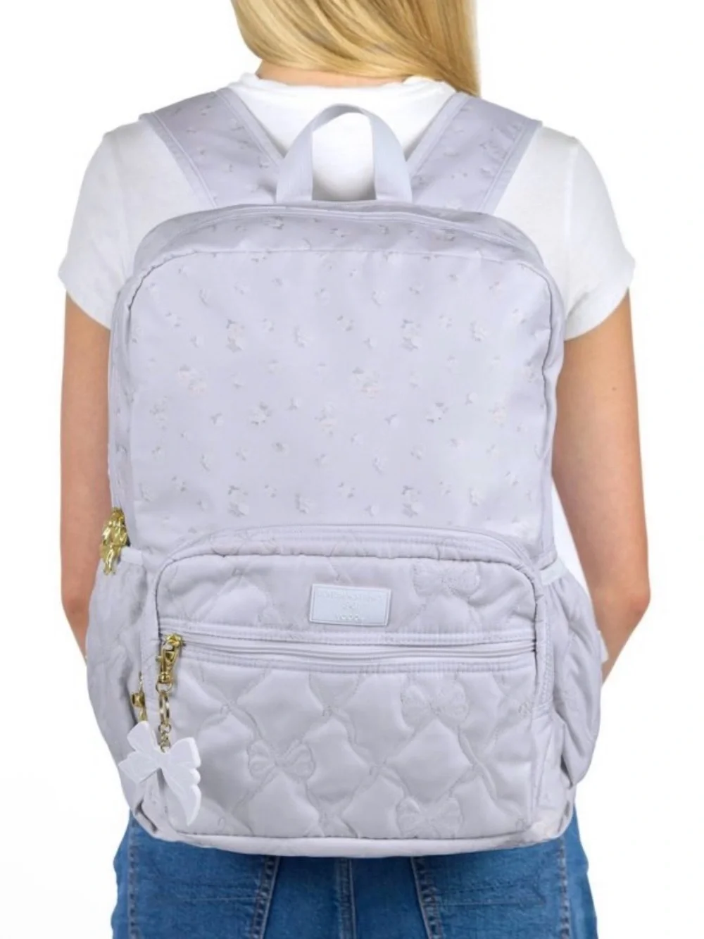 LoveShackFancy Lavender Quilted Kids Backpack with Bow Charm